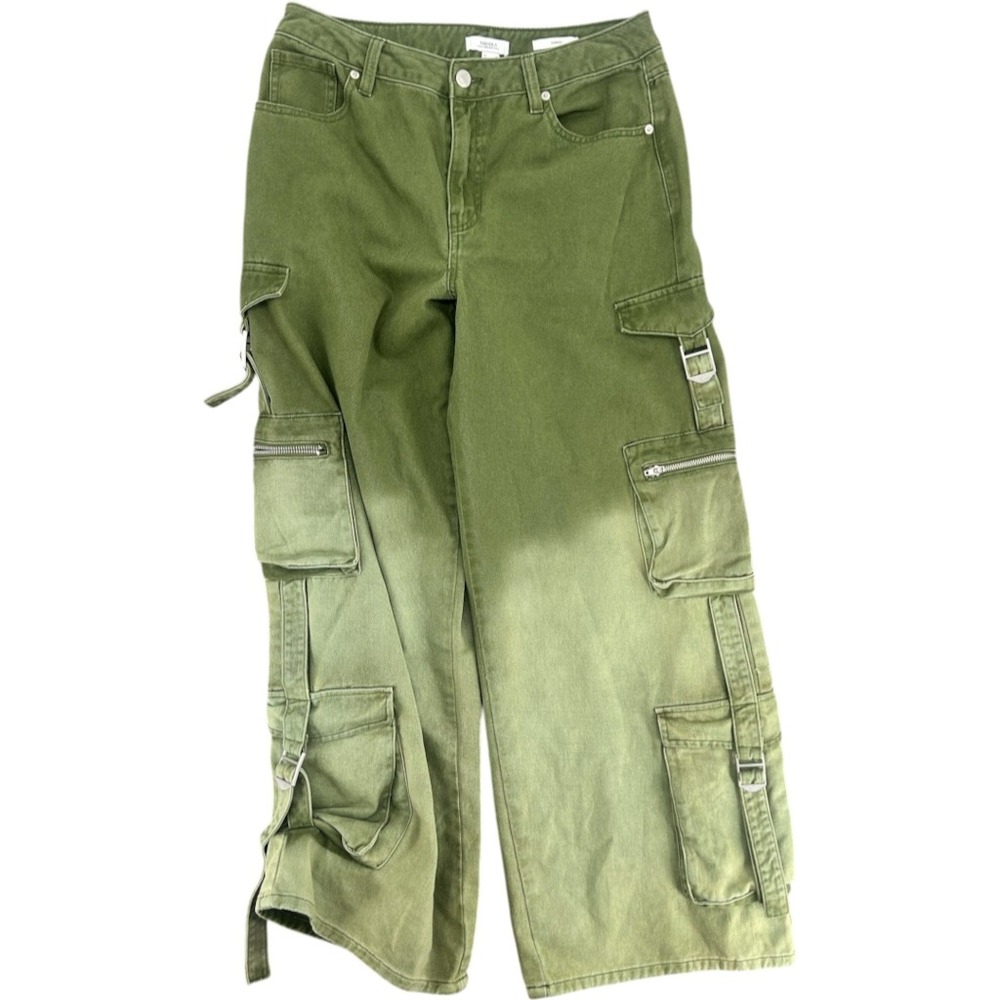 Forever 21 Premium Cargo Pants Green Ombre Wide Leg Utility Size 27